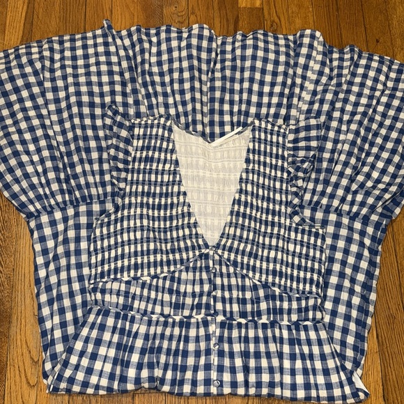 Anthropologie The Peregrine Midi Dress Blue Gingham Plaid Smocked Size L - Picture 2 of 9